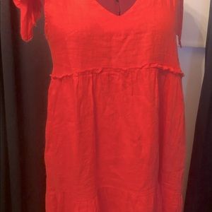Shoulder tie coral linen summer dress size medium
